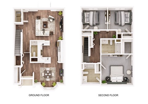 Floor plan for 3 beds, 2.5 baths, 1609 sqft